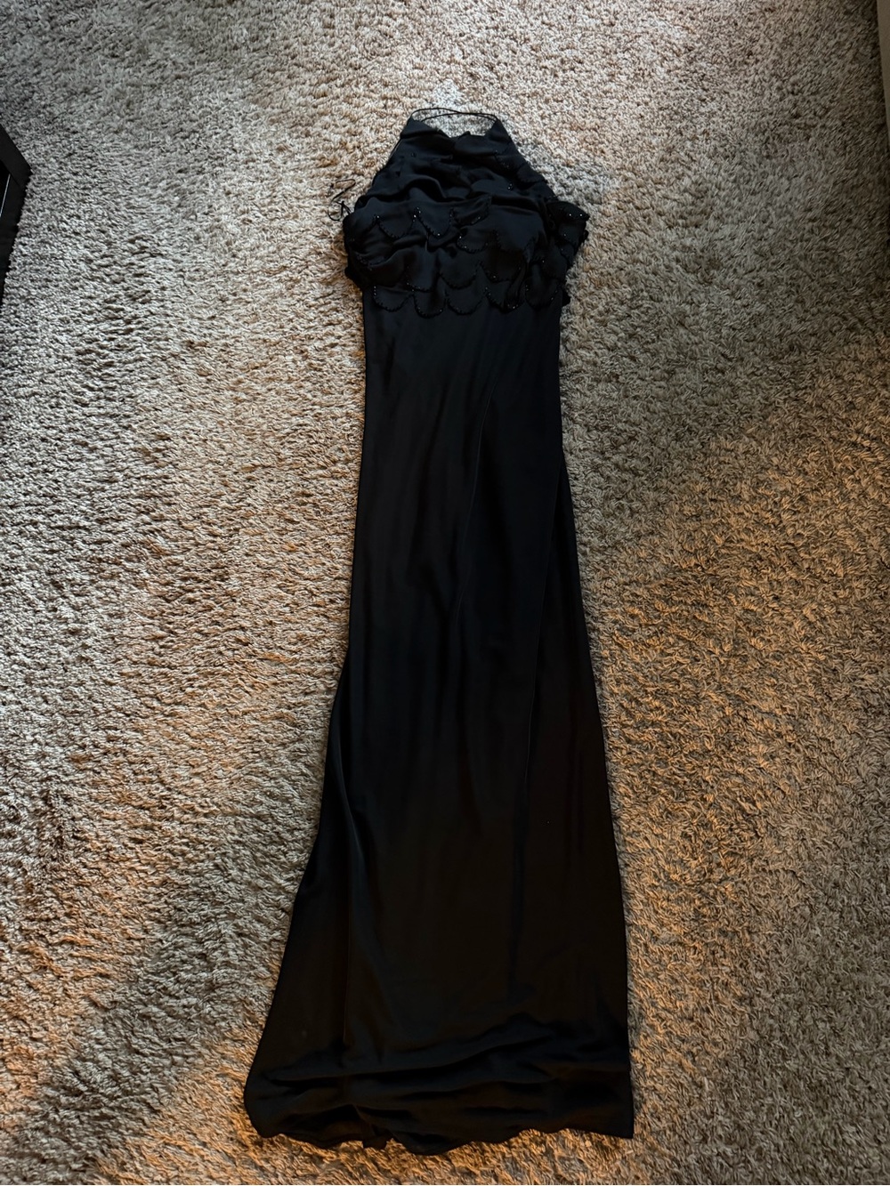 Black Cocktail Dress with Beaded Ruffle Detail